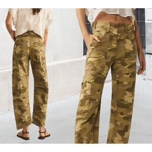 LifeShe Camo Cargo Pants for Women Army Camouflage Mid Rise Wide Straight Leg